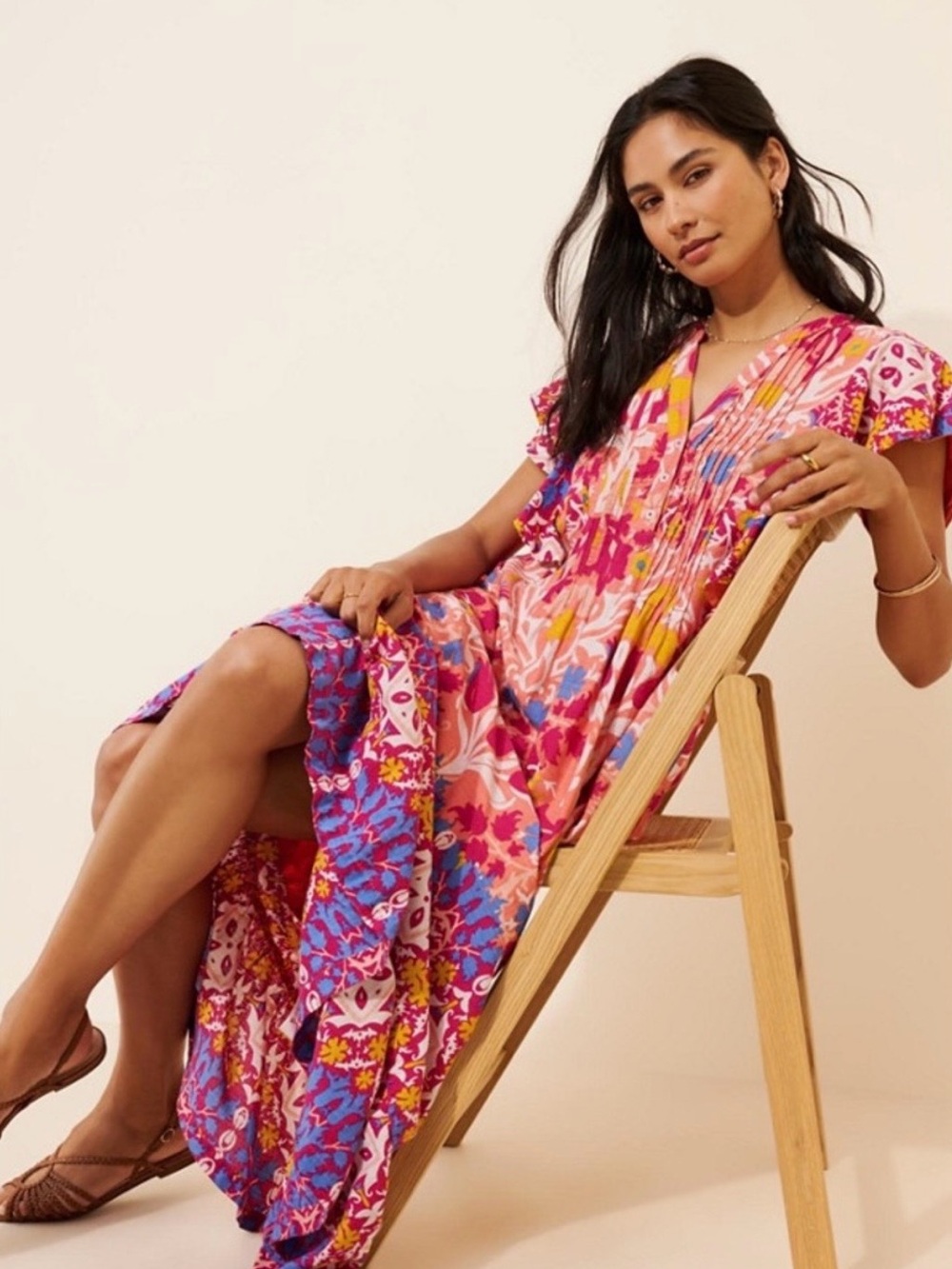 Anthropologie Maeve Cassandra Pink and Blue Floral Maxi Dress